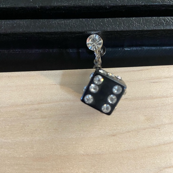 RARE Vintage Earring-only have one 😕 Black Bakelite Die w/inset Rhinestones. - Picture 3 of 5